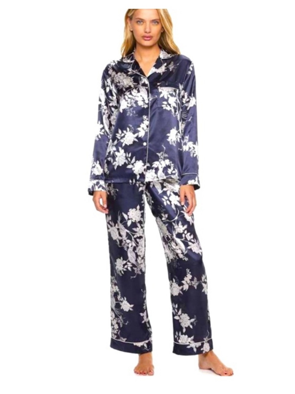 Apt. 9 Navy and White Floral Satin Pajama Set
